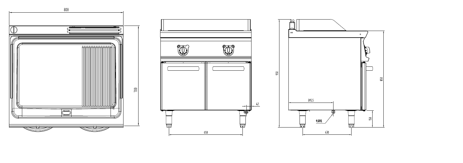 電半平半坑扒爐連柜三視圖