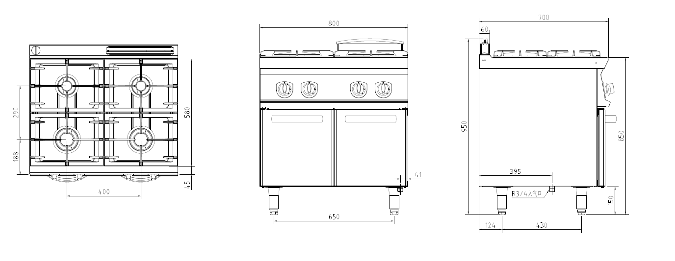 燃?xì)馑念^煲仔爐連柜三視圖