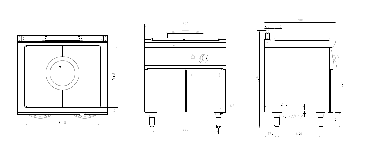 燃氣法式鐵板爐連柜三視圖