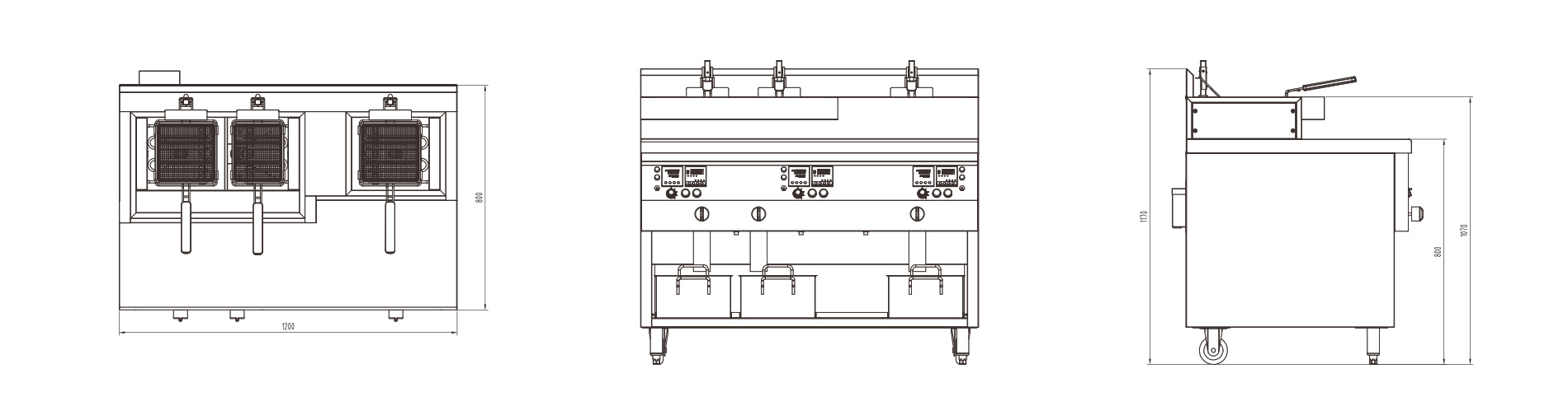 自動升降三缸炸爐三視圖