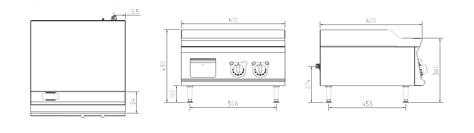 美規(guī)電熱臺(tái)式扒爐三視圖